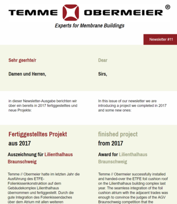 Newsletter zu unseren neuen Projekten 2017/18 Titelseite des Newsletter zu unseren neuen Projekten 2017/18