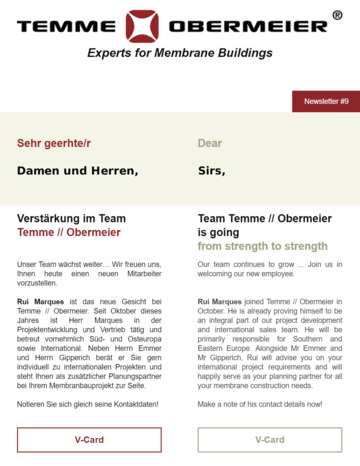 Temme // Obermeier Newsletter #9 Titelseite des Newsletter: das Temme Obermeier Team