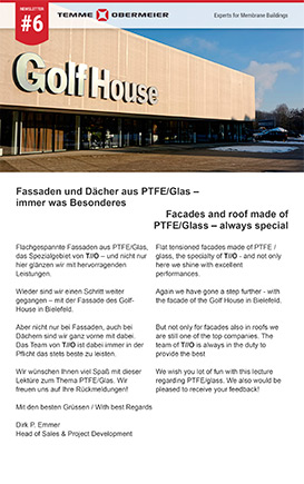 Titelseite des Newsletter zum Thema Fassaden und Dächer aus PTFE
